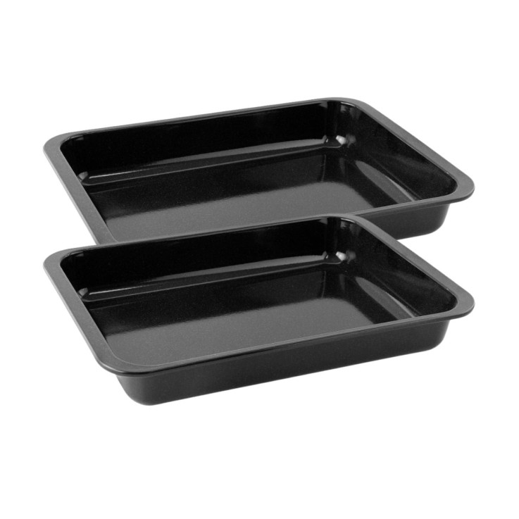 2 plats à four en acier émaillé - 40 x 29 cm - noirs