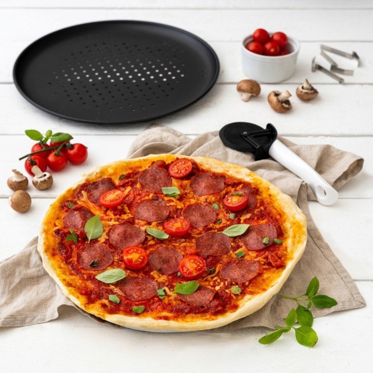 Lot de 2 plaques à pizza Special Countries en acier - 32 cm - noires