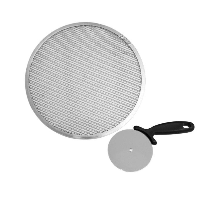 Plaque à pizza et roulette en aluminium et inox - 33 cm - noir