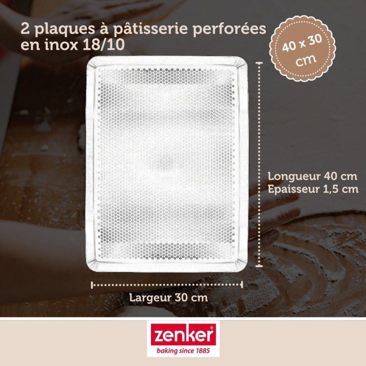 Lot de 2 plaques à pâtisserie perforées Special Cooking en inox - 40 x 30 cm