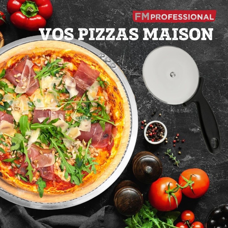 Set plaque à pizza en aluminium et roulette en inox - 30 cm - gris
