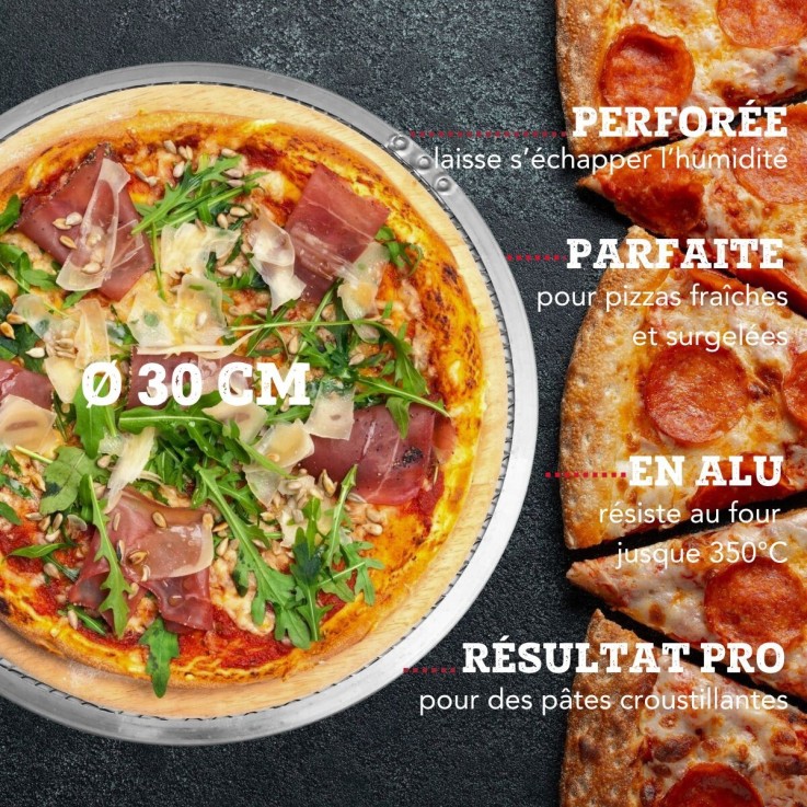 Set plaque à pizza en aluminium et roulette en inox - 30 cm - gris