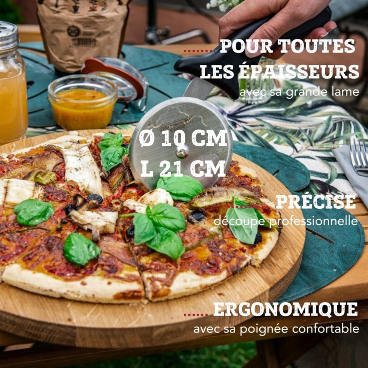 Set plaque à pizza en aluminium et roulette en inox - 30 cm - gris