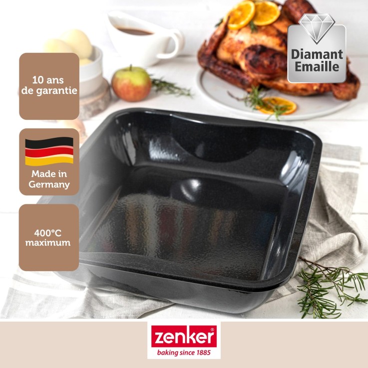 Lot de 2 plats à four en acier émaillé - 40×34×8 cm - 7,1 L - noir