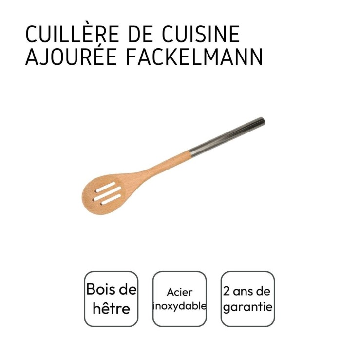 Lot de 2 cuillères ajourées en bois et inox - 34 cm