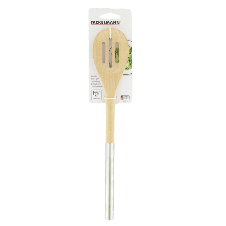 Lot de 2 cuillères ajourées en bois et inox - 34 cm