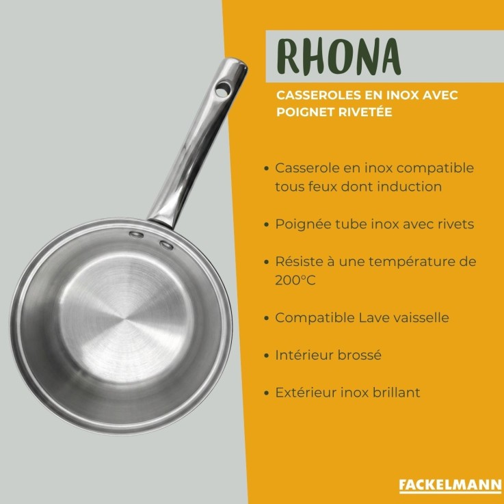 Lot de 4 casseroles Rhona en inox - 16/18/20/22 cm