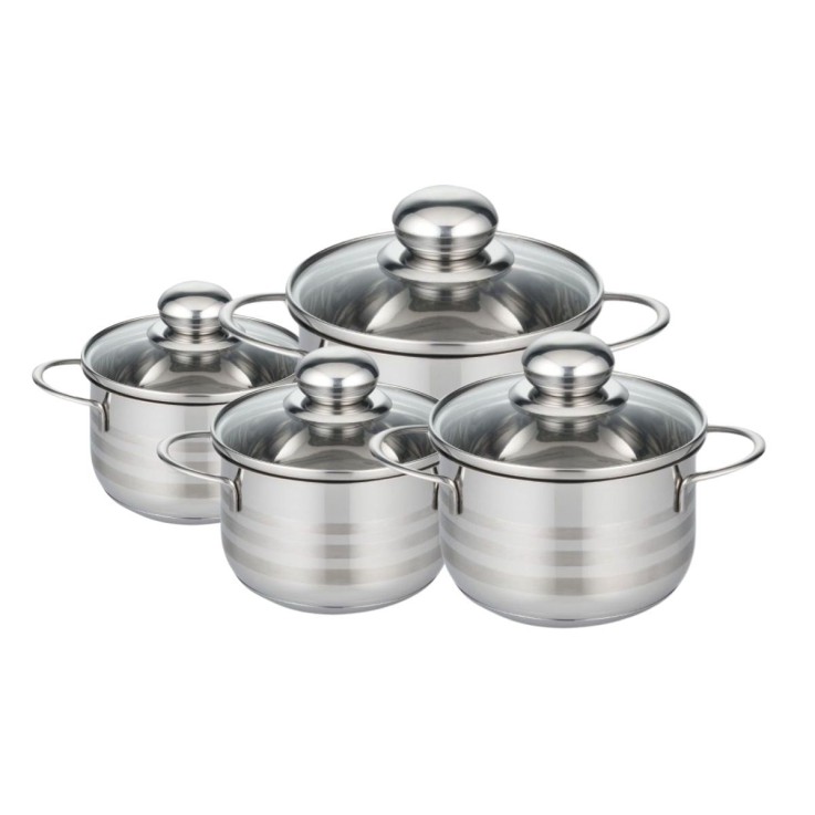 Lot de 4 faitouts Brillant en inox et verre - 14/16/20/24 cm
