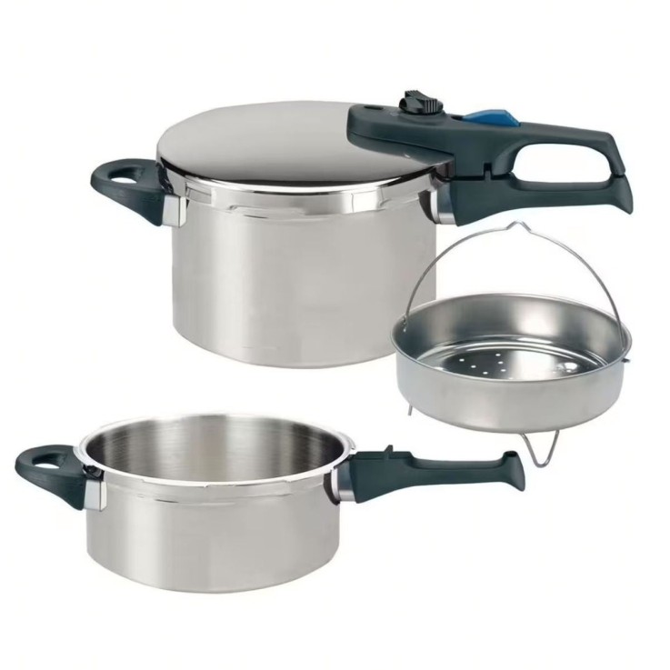 Autocuiseur vapeur Praktika Plus XL en inox - 22 cm - 3 et 6 L - noir