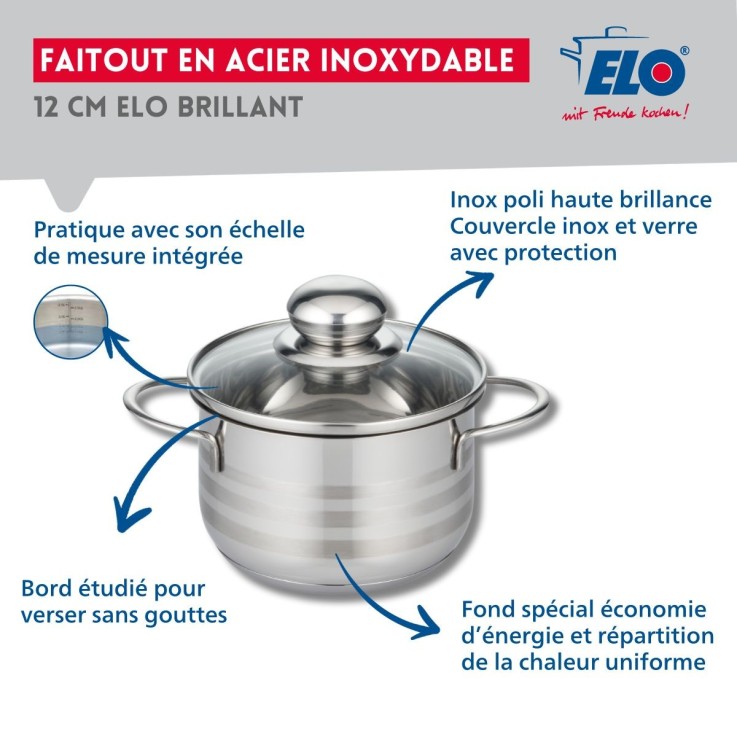 Faitout Brillant en inox - 12 cm - 0,8 L