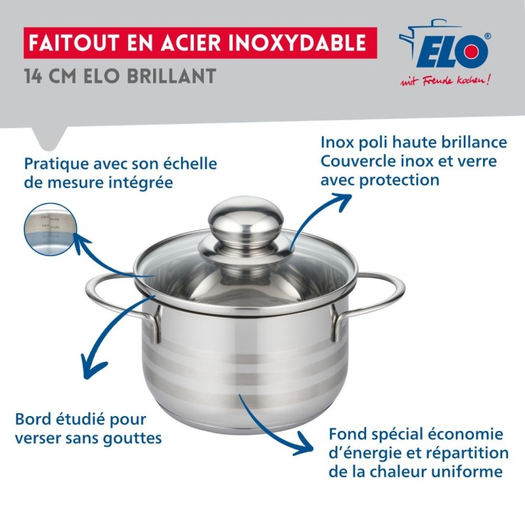 Faitout Brillant en inox - 14 cm - 1,1 L