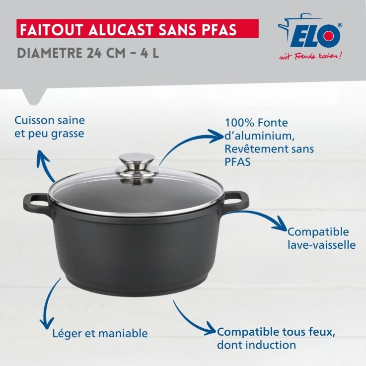Faitout Alucast en fonte d'aluminium - 24 cm - 4 L - noir