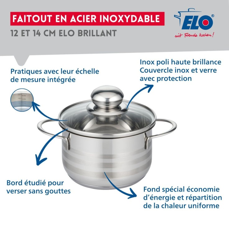 Lot de 2 faitouts en inox - 12 cm et 14 cm