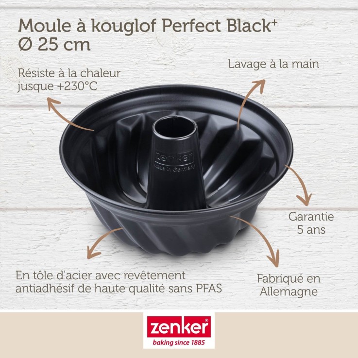 Moule à kouglof Perfect Black+ en acier - 25 cm - 2,7 L - noir
