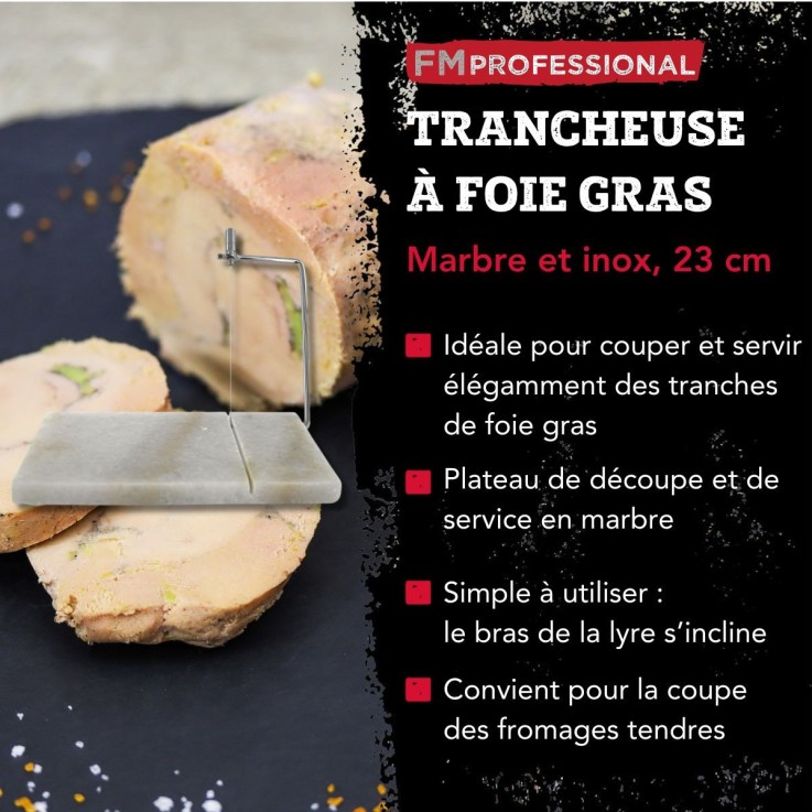 Trancheuse à foie gras en marbre et inox - 23 x 15 cm