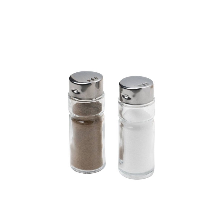 Lot de 12 salières et poivrières en verre et inox - 8 cm