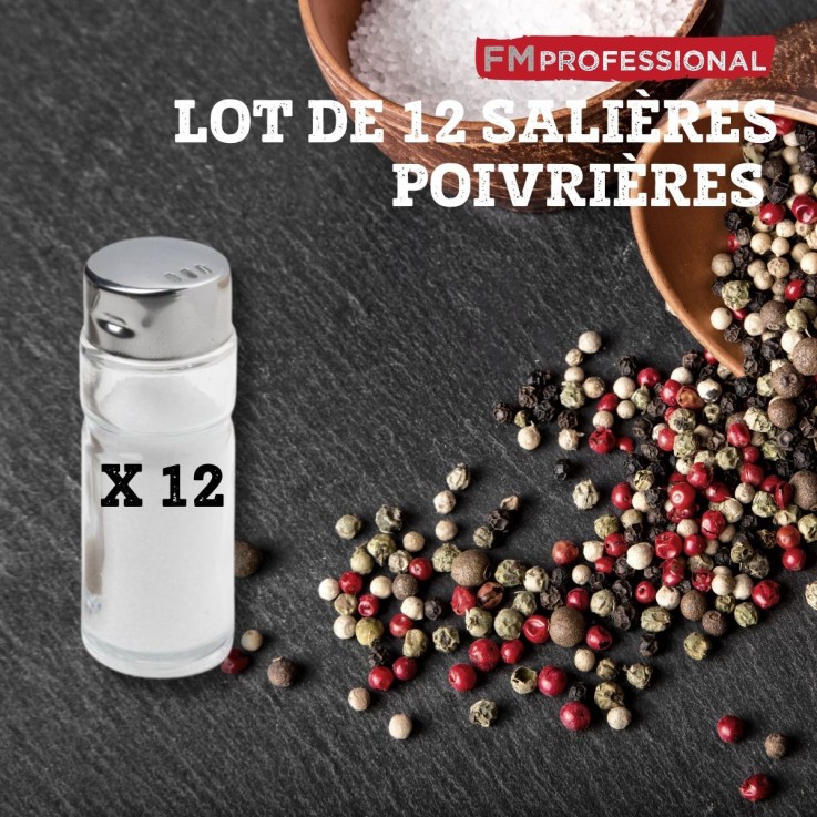 Lot de 12 salières et poivrières en verre et inox - 8 cm