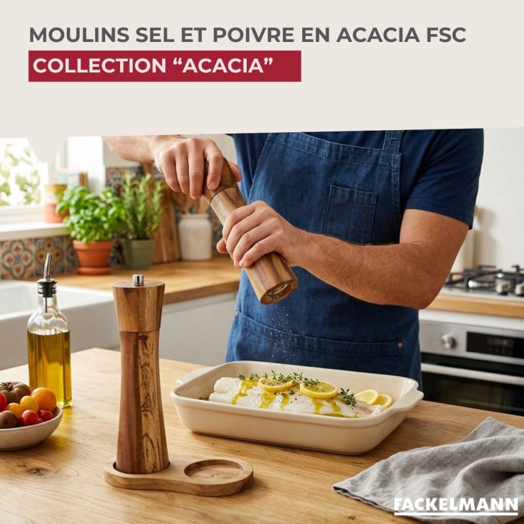 Moulins à poivre et sel en bois d'acacia certifié FSC - 21,5 cm