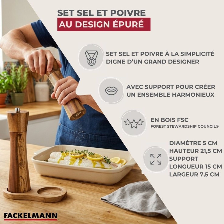 Moulins à poivre et sel en bois d'acacia certifié FSC - 21,5 cm