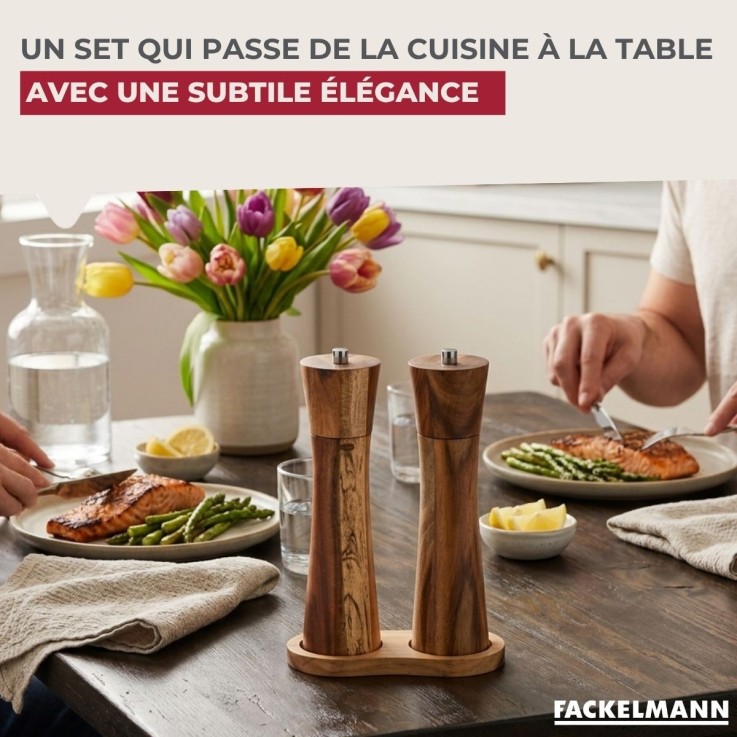Moulins à poivre et sel en bois d'acacia certifié FSC - 21,5 cm