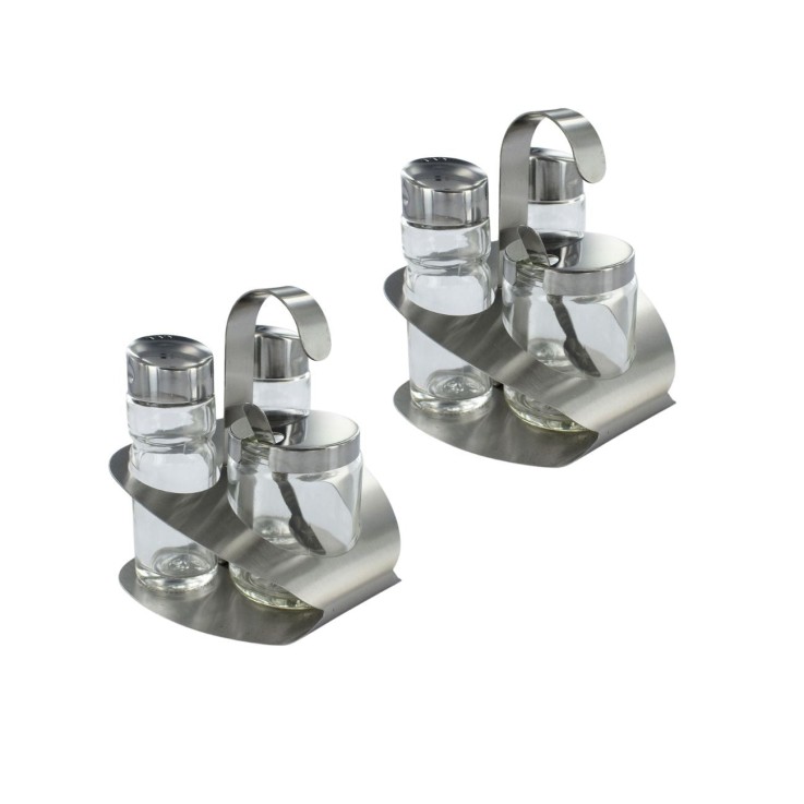 Set à condiments en verre et inox - salières et poivrières - 6 pièces