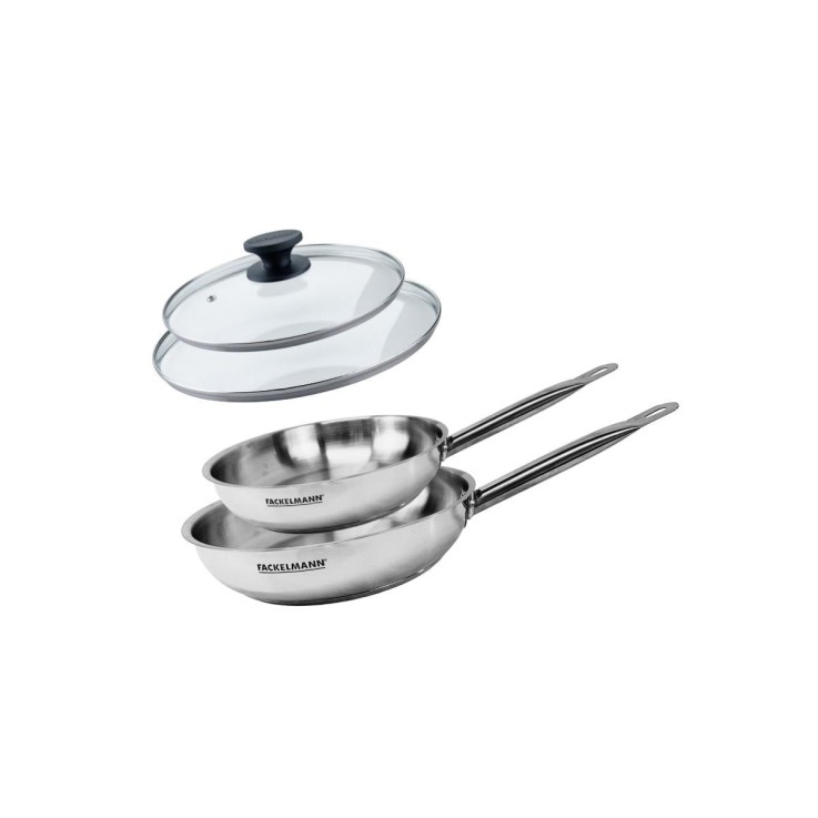 Poêles Eterna en inox - 20 et 24 cm - avec couvercles en verre