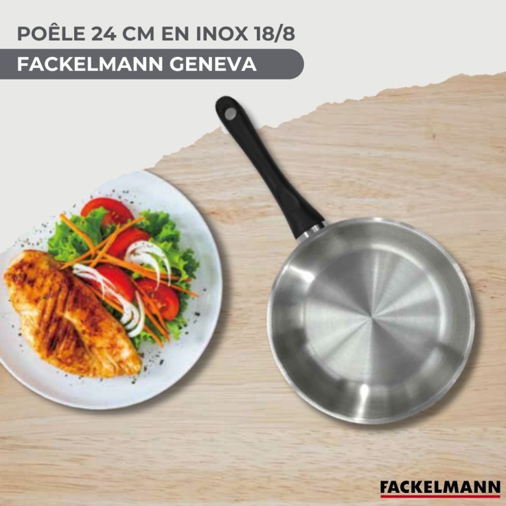 Set poêle et 6 ustensiles Geneva en inox et verre - 24 cm