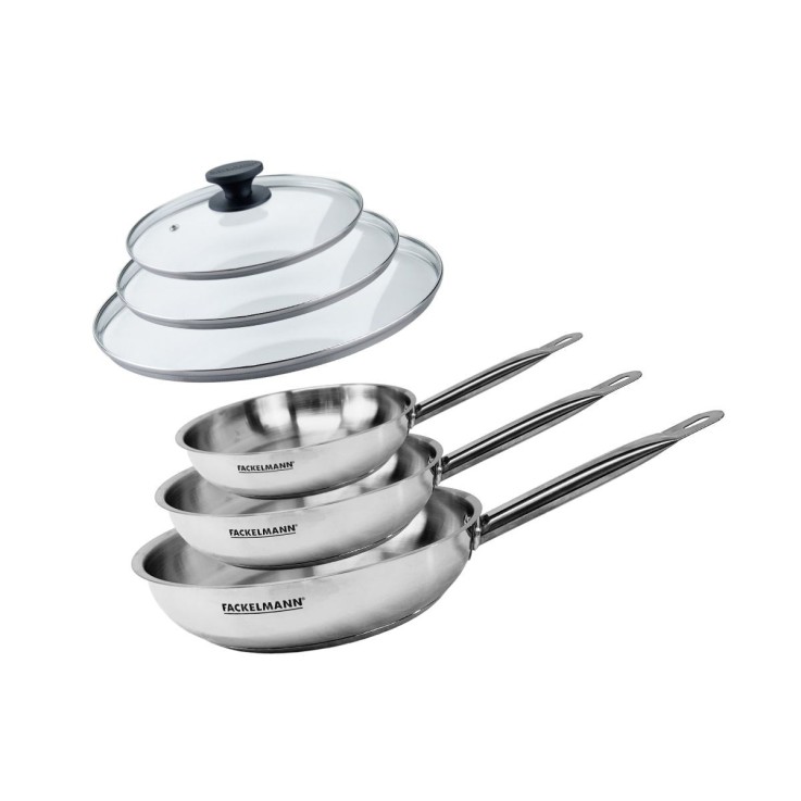 Set de 3 poêles Eterna en inox et verre - 20/24/28 cm