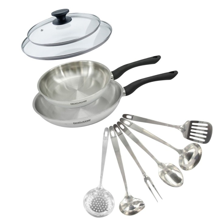 Set de poêles et ustensiles Geneva en inox - 24 et 28 cm