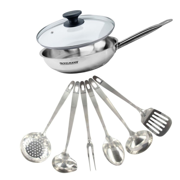 Set de poêle Eterna en inox et verre - 28 cm - 6 ustensiles
