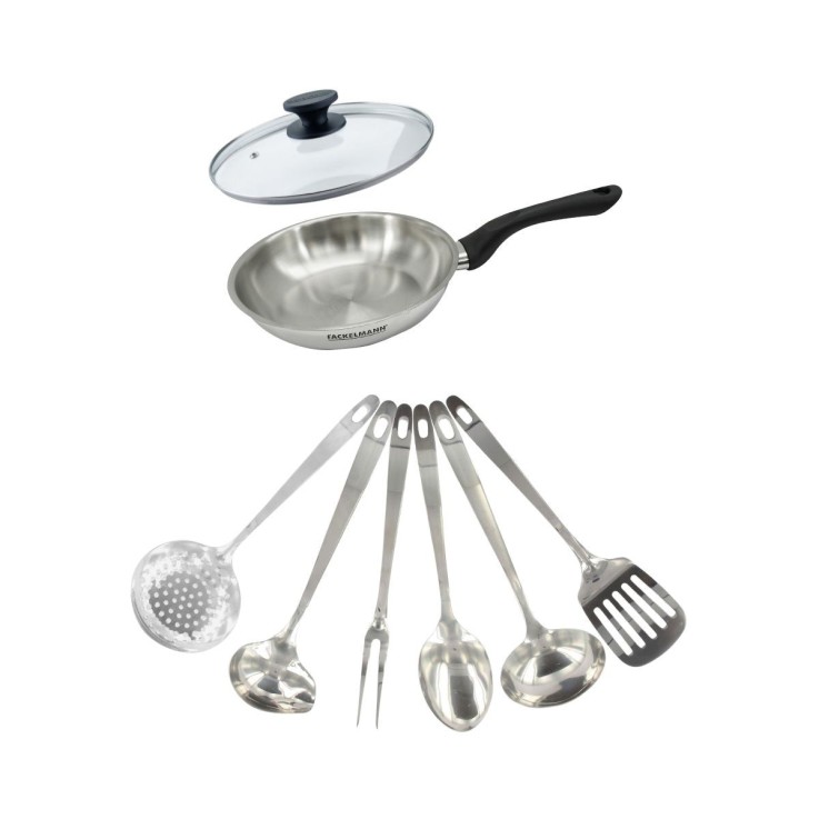 Set poêle Geneva en inox avec couvercle en verre - 20 cm - gris