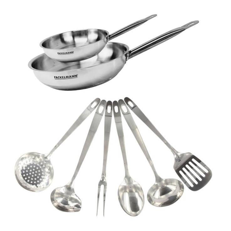 Set Eterna de poêles et ustensiles en inox - 20 et 28 cm