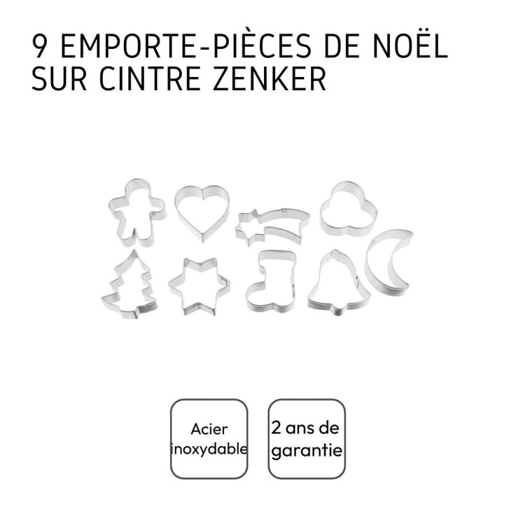 Emporte-pièces de Noël en inox - lot de 9 - 5 x 1,7 cm