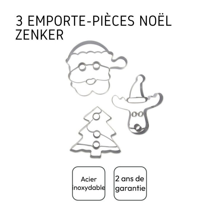 Emporte-pièces de Noël en inox - lot de 3 pièces