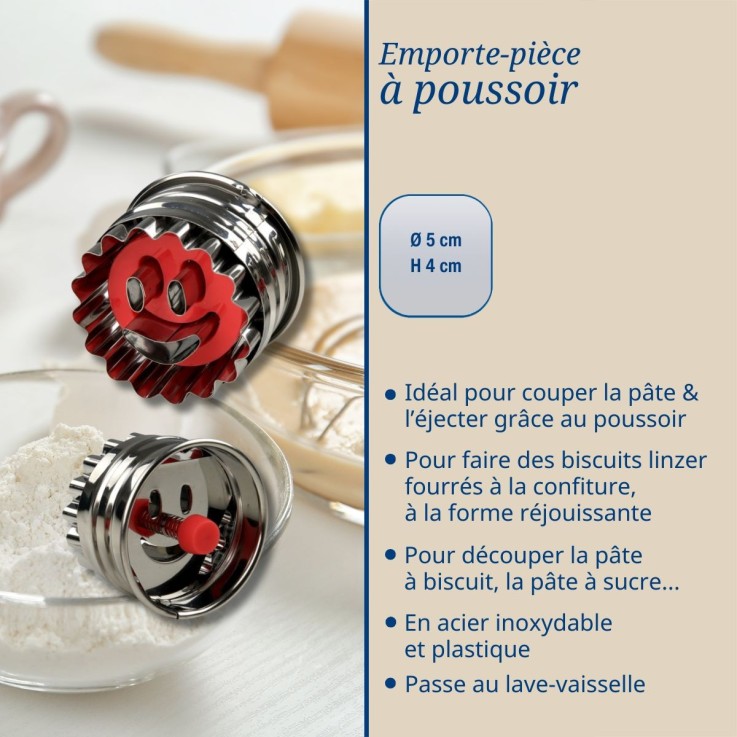 Emporte-pièces à poussoir pour biscuits Linzer en inox - lot de 2 - 5 cm