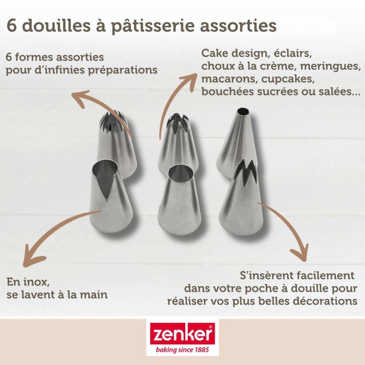 Lot de 6 douilles à pâtisserie Smart Pastry en inox - grand format