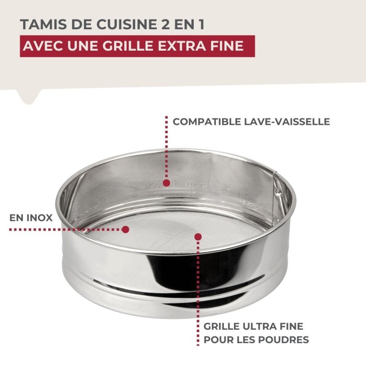 Lot de 2 tamis de cuisine extra fins en inox - 18 cm