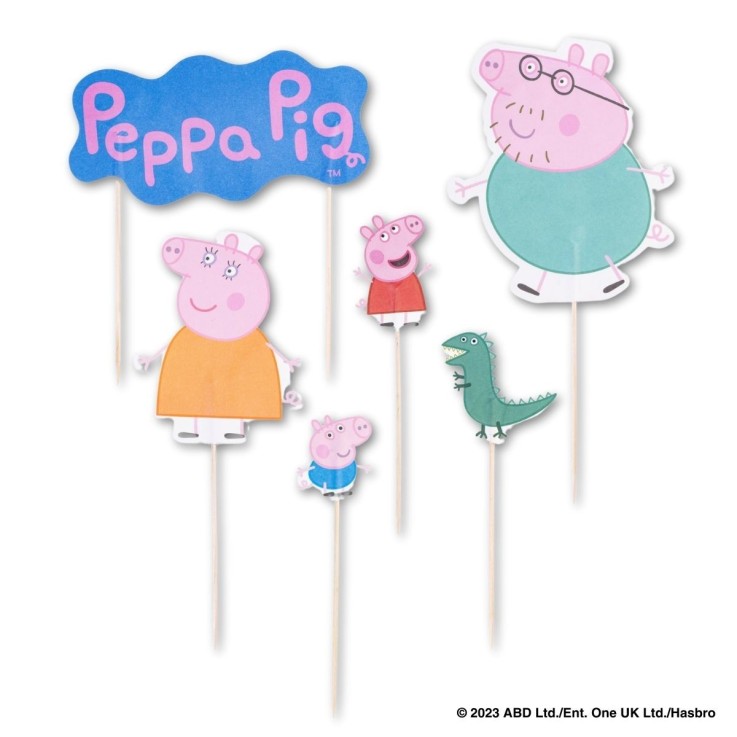 Piques à gâteau Peppa Pig en bois et papier - 12 pièces multicolores