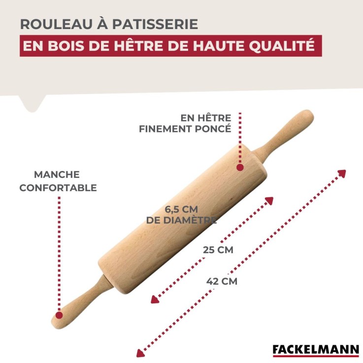 Rouleau à pâtisserie en bois - 25 cm