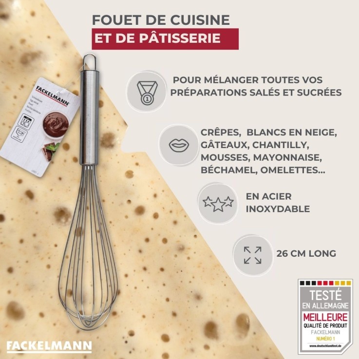 Fouet de cuisine et pâtisserie en inox - 26 cm