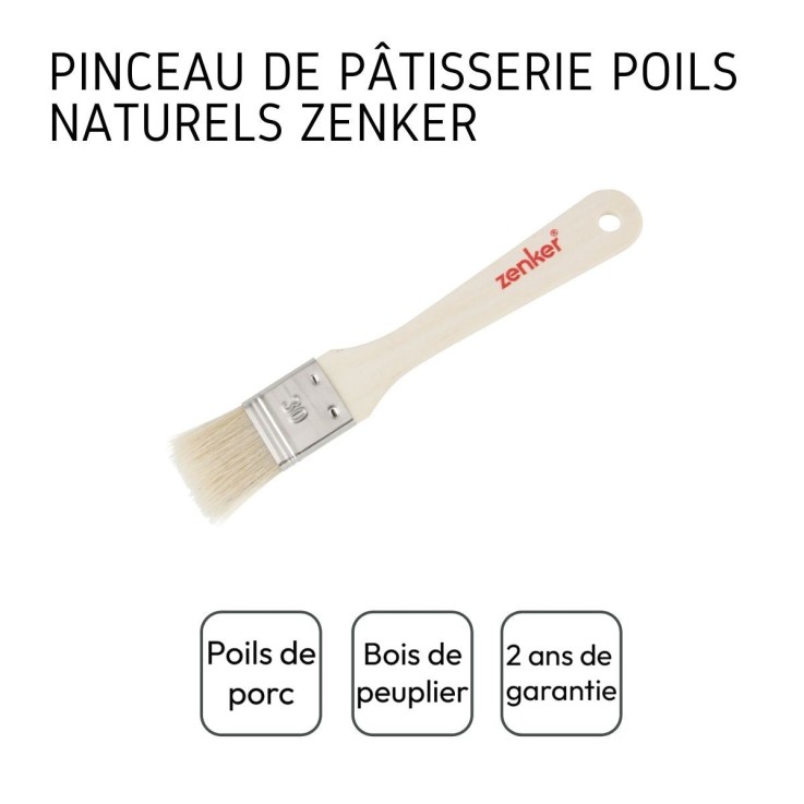 Pinceau de pâtisserie en bois et poils naturels de porc - 19 cm
