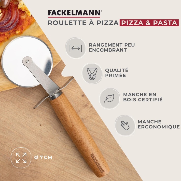 Roulette à pizza Pizza & Pasta en inox et bois - 31 cm