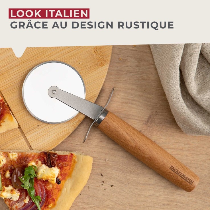 Roulette à pizza Pizza & Pasta en inox et bois - 31 cm