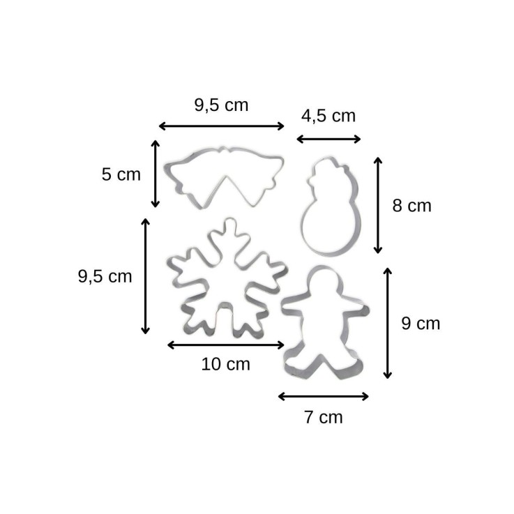 Lot de 4 emporte-pièces de Noël en inox