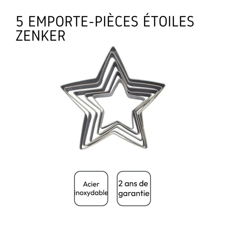 Emporte-pièces étoiles de Noël en inox - lot de 5