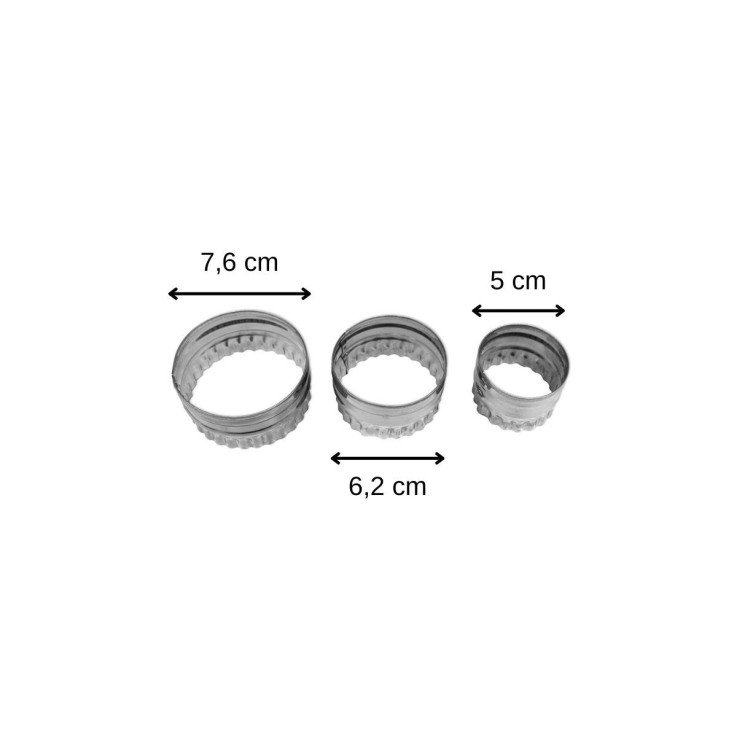 Lot de 3 emporte-pièces ronds et cannelés en inox