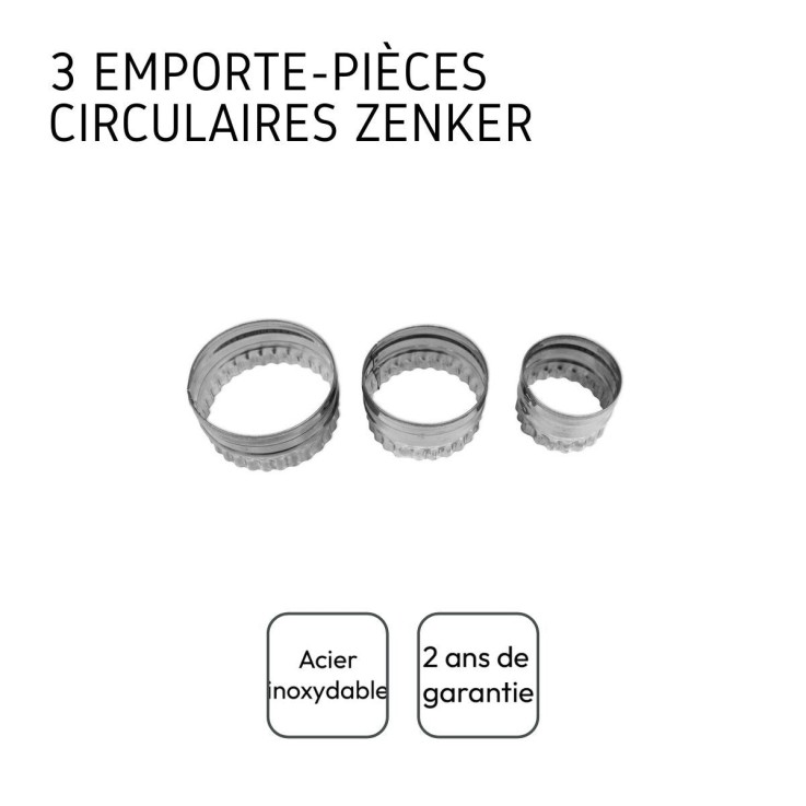 Lot de 3 emporte-pièces ronds et cannelés en inox