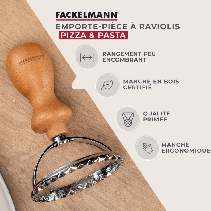 Emporte-pièce à raviolis Pizza & Pasta en inox et bois certifié FSC - 6,5 cm