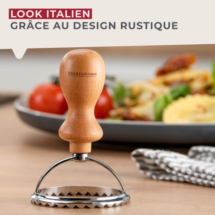 Emporte-pièce à raviolis Pizza & Pasta en inox et bois certifié FSC - 6,5 cm