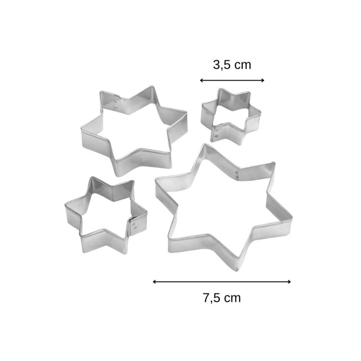Emporte-pièces étoiles en inox - lot de 4 - 3,5 à 7,5 cm